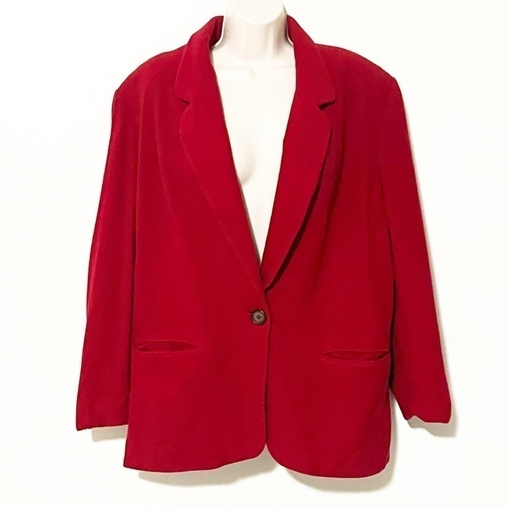 Saks Fifth Avenue Vintage Solid Red Pea Coat Single Breasted Medium